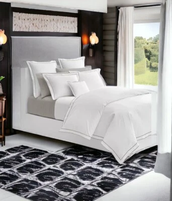 Ralph Lauren Polo Spencer Border Satén Completo Queen Fundas de Edredón Blanco Lino Nuevo Foto 1 de 4