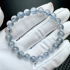 8mm Natural Blue Hair Rutilated Quartz Gemstone Round Beads Bracelet AAA - Picture 1 of 6