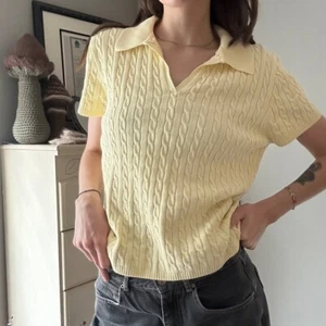 Vtg Jeanne Pierre Shirt Women's Large Yellow Cable Knit T-shirt 100% Cotton Y2K - Picture 1 of 7