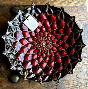 Handgefertigte Akcam Fabrique Mandala Glasschüssel schwarz rotgold glasiert 11,6" Truthahn - Bild 1 von 9