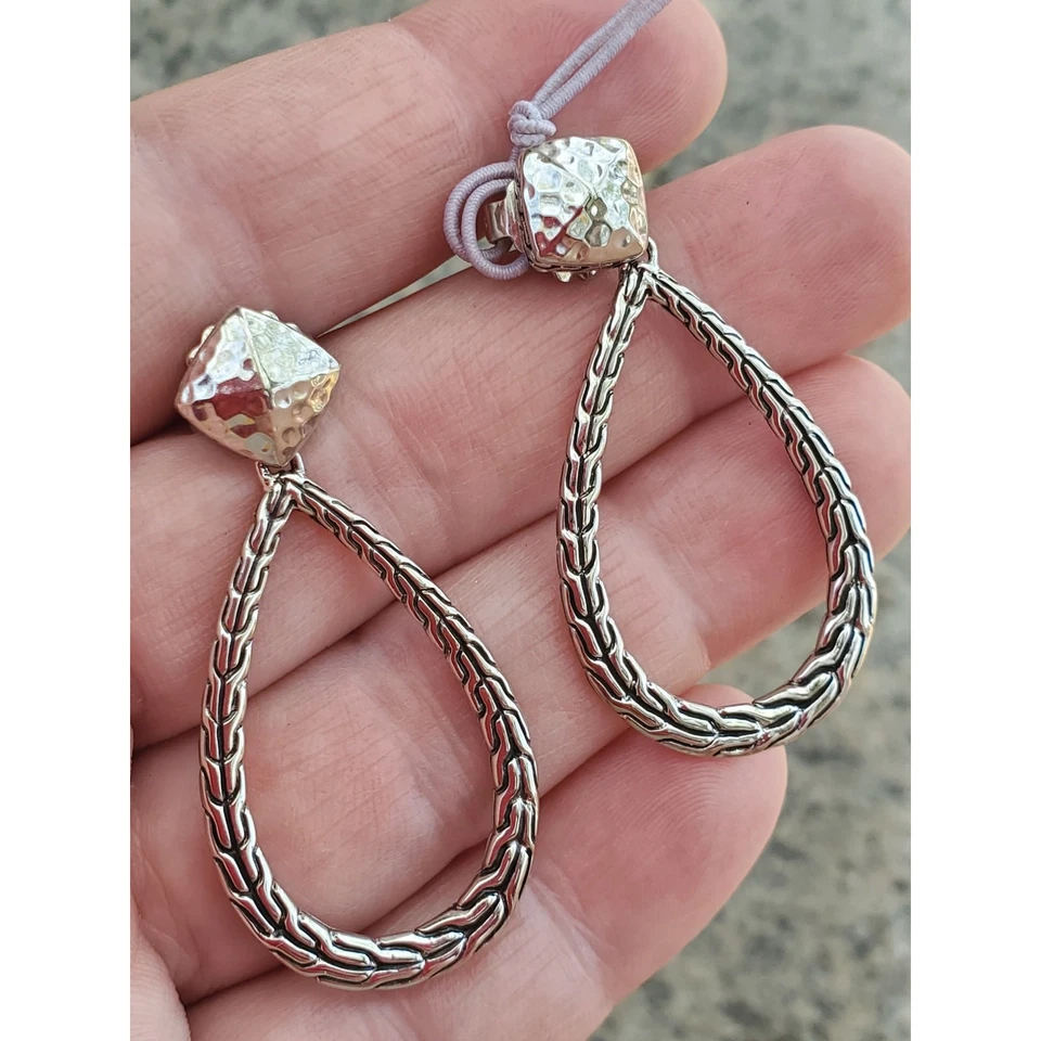 NUEVO John Hardy Clásico Cadena Martillada Plata Esterlina Pera Pendientes Colgantes $450 Foto 1 de 1