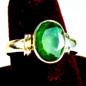 925 St. Silver Ring, With 1.75 Ct. 10x8 Oval Emerald, Ring Size T - Picture 1 of 5