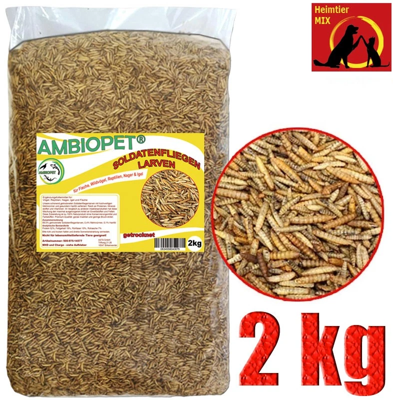AMBIOPET Hermetia Larven - Soldatenfliegenlarven 2 kg wie Mehlwürmer Koi Vögel Reptilien