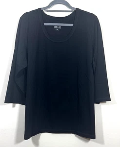 Top túnica tejida Denim & Co negro oscuro suave doble costura escote XL - Imagen 1 de 5