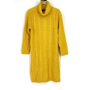 Ann Taylor Cable Knit Sweater Dress Small Petite Turtleneck Golden Yellow NWT - Imagen 1 de 8