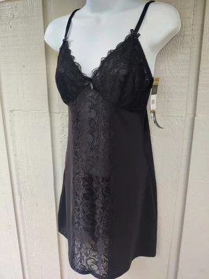 Marilyn Monroe Intimates Chemise Nightgown Black, Lace Trim, Size M, NWT  - Image 1 of 4
