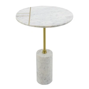 Brass Inlay Round Table with Marble Base - Picture 1 of 1