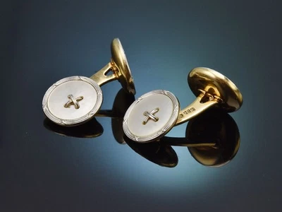 UM 1930! ART DECO MANSCHETTENKNÖPFE MIT PERLMUTT AUS PLATIN UND GOLD 585 - Bild 1 von 4
