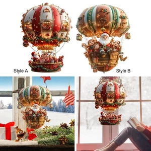 Christmas Hot Air Balloon Santa Hanging Ornament for Window Cafe Outdoor - Picture 1 of 11