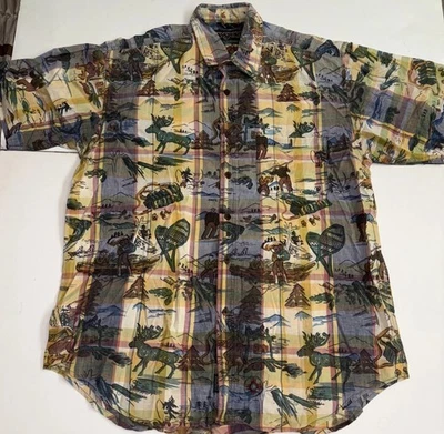 Vintage 90s JanSport Men's Shirt Large Button Mountain Outdoor All Over Print - Image 1 of 4