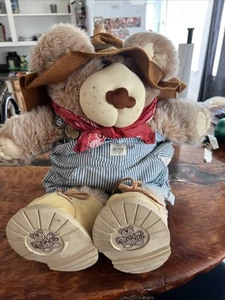 Vintage-Furskins Dudley Teddybär Plüsch Xavier Roberts 22 Zoll Overall Bandana Stiefel - Bild 1 von 9