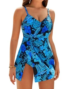 Women's Swimwear High Waist Bathing Suit Tummy Control Modest Swimdress Black... - Picture 1 of 6