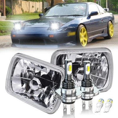 For 1989-1994 Nissan 240SX 7" Square Sealed Beam Glass HEADLIGHTs H4 Bulbs US — 第 1/4 张图片