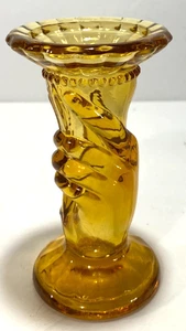 SMALL VINTAGE FENTON ART DECO STYLE AMBER YELLOW HAND BUD VASE - Picture 1 of 7