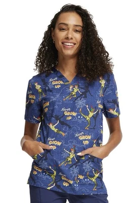 Peter Pan Cherokee Scrubs Disney Tooniforms Unisex V Neck Top TF728 PEOM - Image 1 of 4