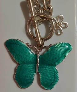 Blue-Green Enamel Butterfly Bracelet, Chunky Chain - Picture 1 of 2
