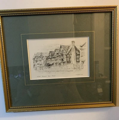W.E.Russell Original Signed 1928 Ink Sketch Of Shakespeares House Framed - Image 1 of 4