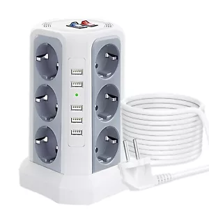 12 Fach Steckdosenleiste Tower Mehrfachsteckdose EU-Stecker 5 USB Steckdosen - Bild 1 von 9
