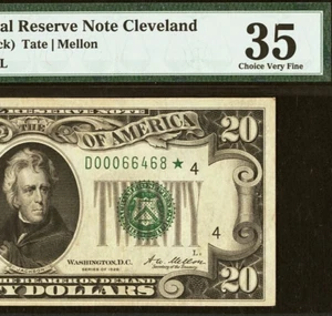 1928 $20 Federal Reserve Note PMG 35 - Cleveland Star Fr 2050-D* - Picture 1 of 3