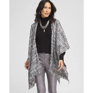 Chico's Tweed Ruana Covering - Moon Shade Gray Heather - One Size - Picture 1 of 8