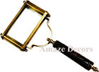 Vintage Style Brass Magnifier Rectangle Wooden Handle Magnifying Glass