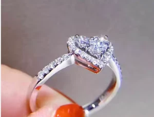 Wunderschöner Damen Herz Heiligenschein CZ Solitär Verlobung Versprechen Ring Größe 6-10 - Bild 1 von 10