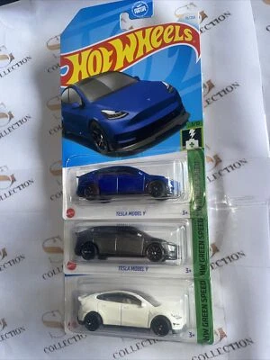 Hot Wheels Tesla Modelo Y Azul Metálico Gris Metálico Blanco Lote 3 Foto 1 de 4
