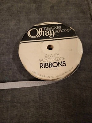 Vintage Offray Pattern 3012 Grosgrain Woven Edge Ribbon 20 Yds Gray 3/8" - Image 1 of 3