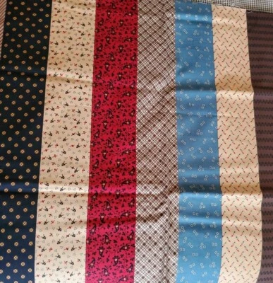 Vntg Sewing Fabric Faye Burgos Marcus 2" Calico Strips "Railroad Tie" 1/2yx45" - Image 1 of 4