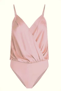 Express Satin hellrosa plissiert Faux Wickel Cami Tanga Body XS - Bild 1 von 8