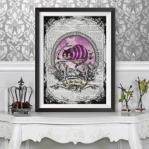 IMPRESIÓN ARTÍSTICA PÁGINA DE LIBRO ANTIGUO FONDO gato de cheshire, regalo, fiesta, decoración de pared - Imagen 1 de 2