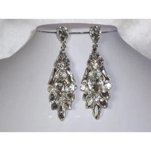 Rhinestone long dangle drop earrings bridal wedding earrings, prom party earring - Picture 1 of 4