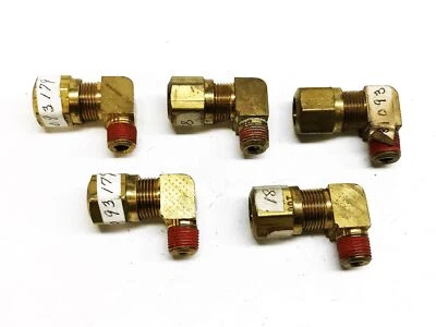 Parker 1/4" Tube Male x 1/8" Thread Male Brass Compression Elbow [Lot of 5] NOS - Image 1 of 4