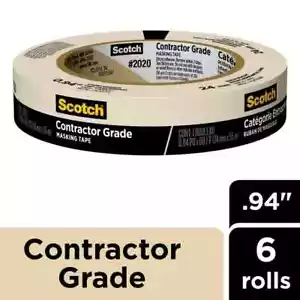 Scotch Contractor Grade Masking Tape, 0.94 inches x 60.1 yards, 6 Rolls - Picture 1 of 3