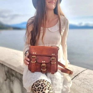 Handmade LEATHER Purse Saddle Bag Tan Brown Small Vintage Boho Hippie Bohemian - Picture 1 of 17