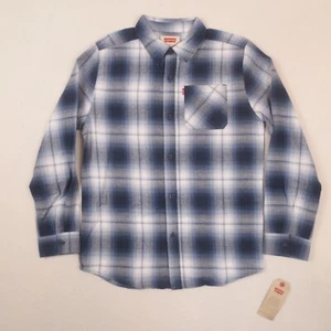 NEW Levis Shirt Boys L Blue White Plaid Flannel Long Sleeve Button Up Western - Picture 1 of 11