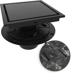 6 Inch Square Shower Drain Black Floor Drain with Flange Reversible 2-in-1 Cover - Picture 1 of 3
