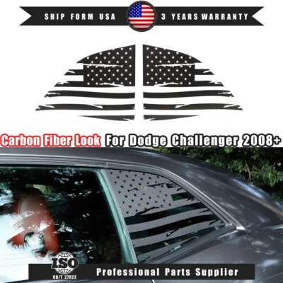 US Flag Carbon Fiber Look Rear Window Sticker Decal For Dodge Challenger 08-23 Foto 1 de 4