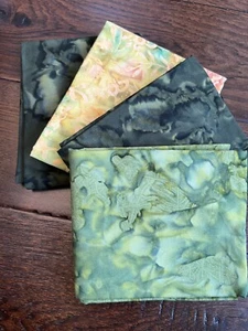 MODA Batik 1/2 Yard Bundle- Set Of Four- Green Cotton Quilt Fabric Tone On Tone - Picture 1 of 3