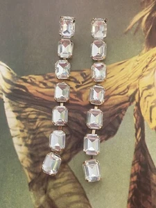 NEW LONG CLEAR GOLD PLATED CRYSTAL DROP DANGLE STATEMENT EARRINGS AU - Picture 1 of 2