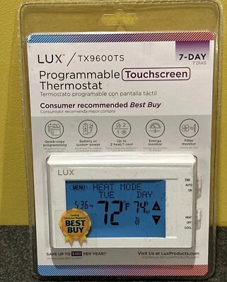 Lux TX9600TS Touchscreen Programmable Thermostat - White 2 Heat/1 Cool - Image 1 of 4