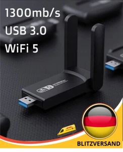 1300Mbps WLAN Stick WIFI Adapter USB 3.0 Stick 5GHz Dual Band Dongle+Antenne ✔️ - Afbeelding 1 van 7