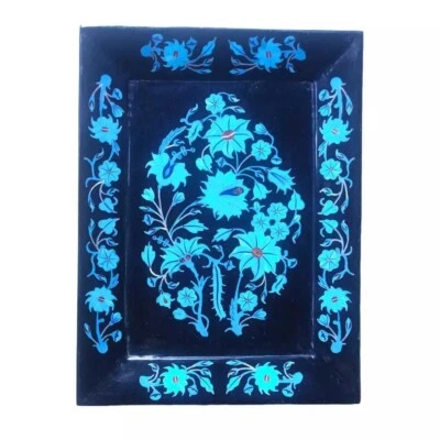 9"x6" Black Marble Serving Trays Turquoise Inlay Gemstone Kitchen Interior Decor - Image 1 of 4