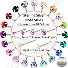 Round Crystal Top Sterling Silver Nose Stud * claw set 1.5 2 2.5 or 3mm Stone
