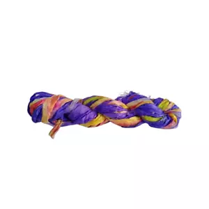 Sari Silk Ribbon super bulky yarn -Yellow Purple Sari Silk Ribbons - Silk Strips - Picture 1 of 5
