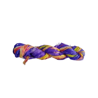 Sari Silk Ribbon super bulky yarn -Yellow Purple Sari Silk Ribbons - Silk Strips - Image 1 of 4