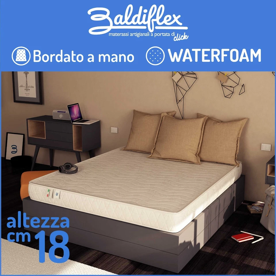 MATERASSO 18 CM POLIURETANO WATERFOAM ORTOPEDICO ANTIACARO ANALLERGICO REAL BEST - Immagine 1 di 4