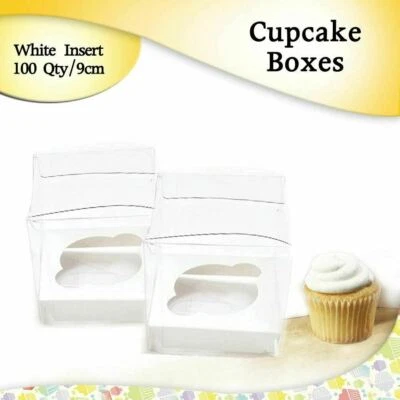 Clear Wedding Bomboniere Cupcake Box 9x9x9Cm 100/Pk Patty Pans Muffin Cups Party - image 1 of 2