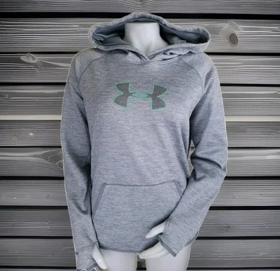 Sudadera con capucha Under Armour Cold Gear Storm para mujer L Pullover gris jaspeado agujeros para los pulgares Foto 1 de 4