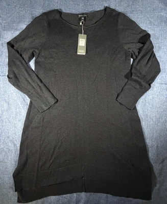 Eileen Fisher Ballet Neck Long Sleeve Lyring Dress Charcoal Med  NWT $218 - Image 1 of 4